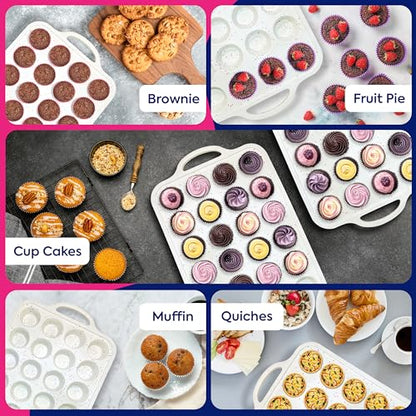 RICCLE 2 Pack Silicone Mini Muffin Pan with Metal Reinforced Frame, 24-Cup Mini Cupcake Pans, Mini Muffin Silicone Molds, Silicone Muffin Pans for Baking - Oven & Dishwasher Safe, BPA-Free