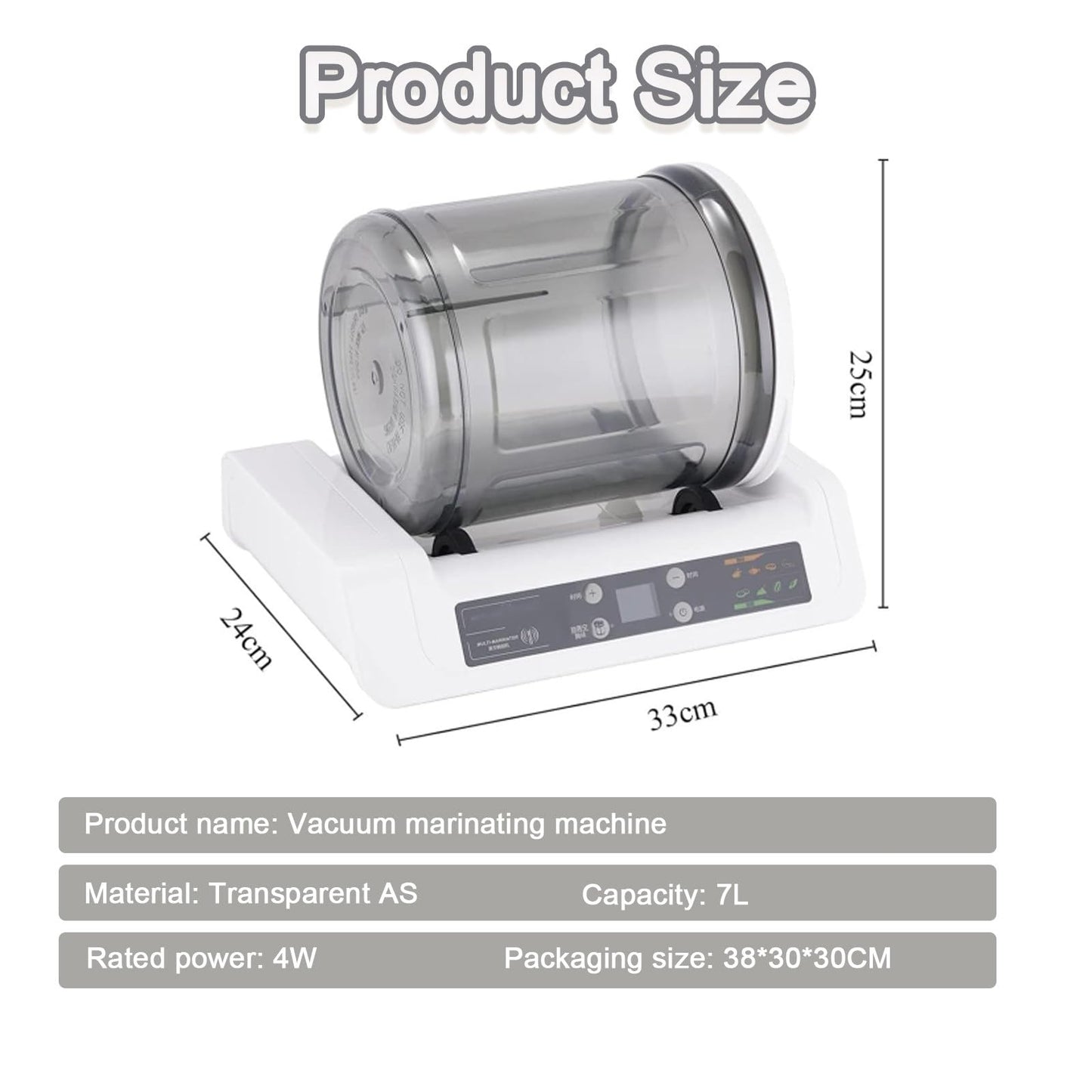 pedenencelia Commercial Meat Tumbler Marinator,Automatic Vacuum Tumbler Marinating Machine,7l Capacity Pickling Barrel,Led Display,for Marinating Meat and Vegetables,with 20 Disposable Gloves