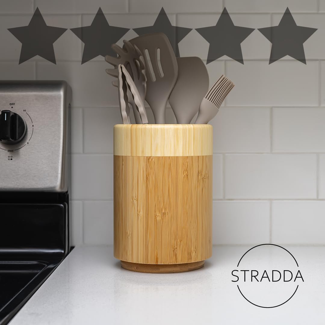 Samma Bamboo Kitchen Utensil Holder - Space-saving Countertop Utensil Organizer - Rotating Wooden Utensil Crock