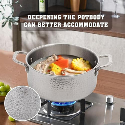 Vivicreate Tri Ply Stainless Steel Stock Pot with Lid 5 Quart Hammered Stockpot Induction Cooking Pot Soup Pot Compatible with All Stovetops (5QT)