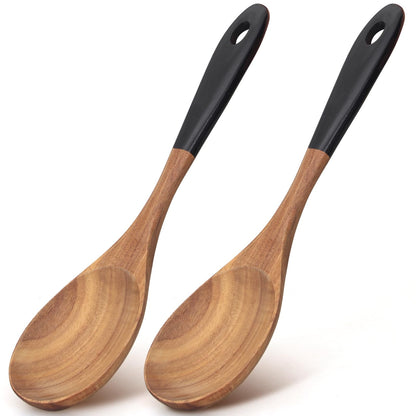 2 Pcs Large Wooden Spoons for Cooking Serving Utensils 12" Big Mixing Non Toxic Spoon for Baking Cooking Spatula Set Unique Acacia Wood Teak Long Stirring Spoons Ladle Kitchen Tools Gift
