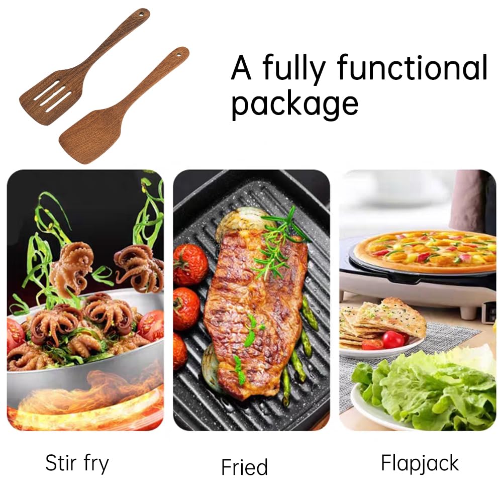 2pcs Wooden Spatula Wood Long Handle Flat Frying Turner Nonstick Flat Frying Spatulas Cooking Spurtle Utensils for kitchen use(COLOR:natural)