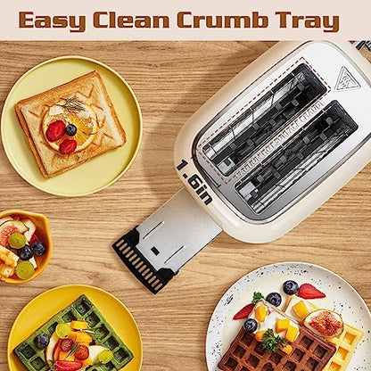 Aigostar Toaster 2 Slice, Retro Extra-Wide Slot Toasters Best Rated Prime for Toasting Bagels, Breads, Waffles & More, Cancel, Defrost & 6 Browning, Removable Crumb Tray, Stainless Steel, Cream White
