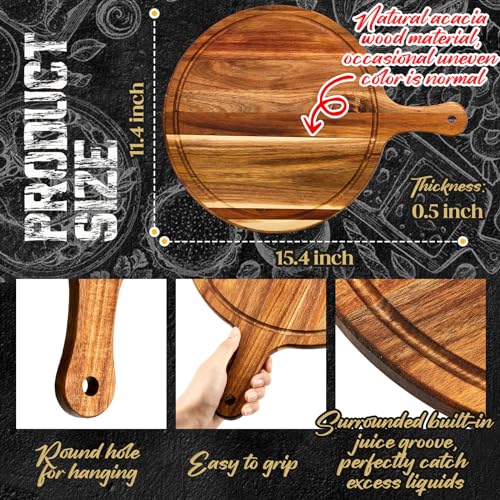 Nuenen 10 Pcs Round Wood Cutting Board with Handle Acacia Wooden Serving Kitchen Chopping Boards for Pizza, Bread, Cheese, Charcuterie, Fruit, Vegetables(Acacia)