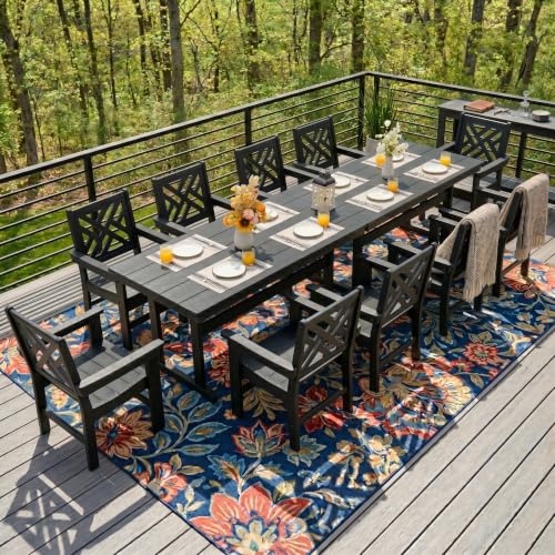 AZXZCS HDPE Dining Table Set for 10,12-Piece Outdoor Table and Chairs Include 10 Dining Chairs and 2 Pcs 62.5" Patio Dining Table with Umbrella Hole (Black)