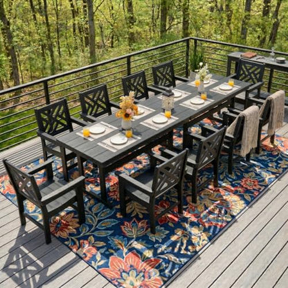 AZXZCS HDPE Dining Table Set for 10,12-Piece Outdoor Table and Chairs Include 10 Dining Chairs and 2 Pcs 62.5" Patio Dining Table with Umbrella Hole (Black)