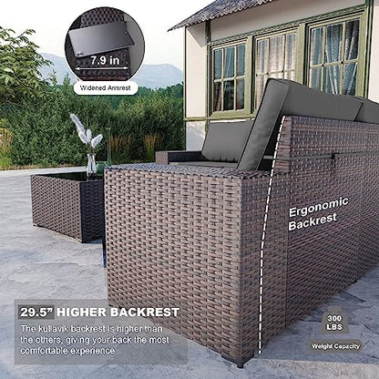 Kullavik 6PCS Outdoor Patio Furniture Set PE Wicker Rattan Sectional Sofa Patio Conversation Sets,Grey