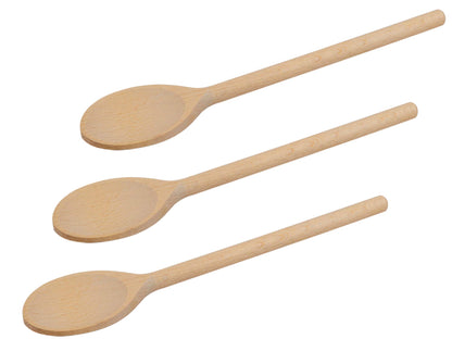 10 Inch Long Wooden Spoons for Cooking - Oval Wood Mixing Spoons for Baking, Cooking, Stirring - Sauce Spoons Made of Natural Beechwood - Set of 3