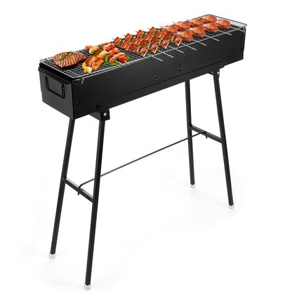 IRONWALLS Portable Charcoal Grill 32 Inch, Black Folding Stainless Steel Barbecue Grill for Outdoor Cooking, Large Lamb Skewer Grill for Patio, Party, Picnic, Travel, Camping, Home & Commercial Use