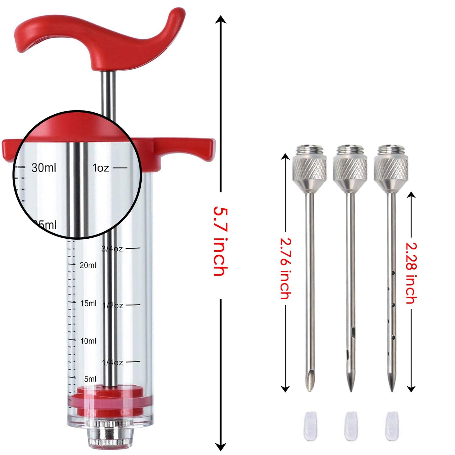 Plastic Meat Injector, Turkey Injector Syringe, Marinade Injector Turkey Injection Kit, Meat Injectors for Smoking, BBQ Grill Injector, Red 1oz (1 Injector 3 Needles)