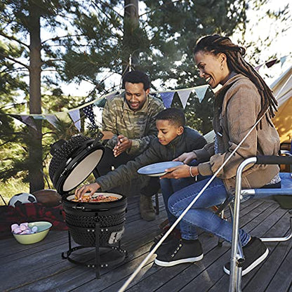 SWLJKU 13" Round Ceramic Kamado Charcoal Grill - Heavy-Duty Black Outdoor BBQ Smoker with Heat Retention, Portable Egg Design for Grilling, Smoking, Baking & Roasting (Includes Ash Tool)