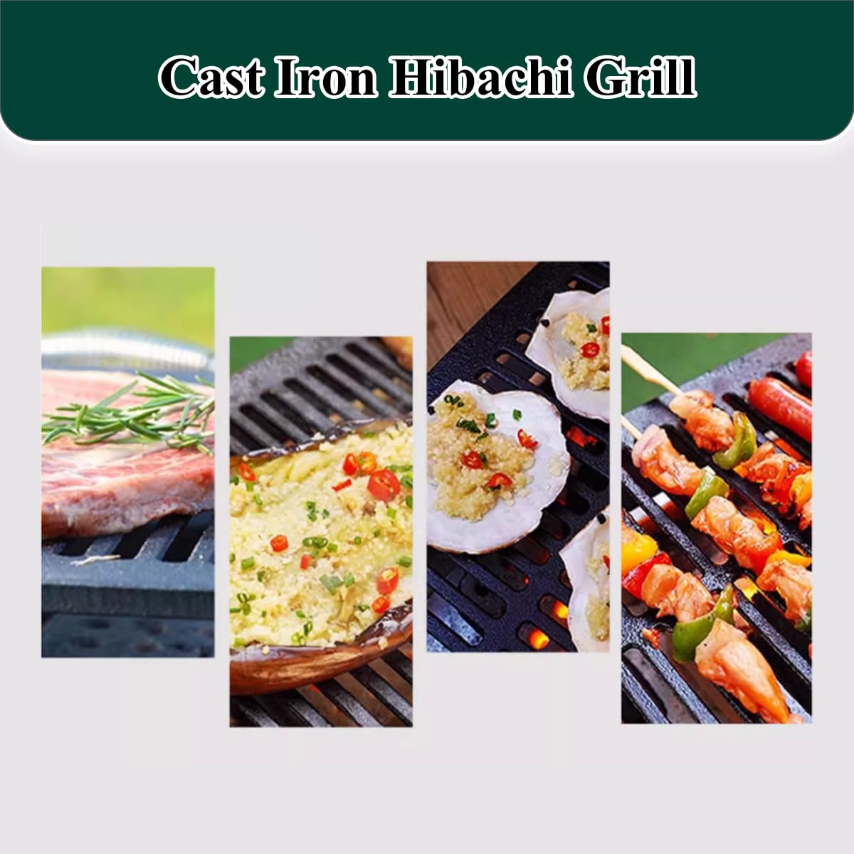 Cast Iron Hibachi Grill, Portable Charcoal Hibachi Grills, Compact Camping Charcoal Cooker for Tailgating, Picnics & Hunting (Rectangle)