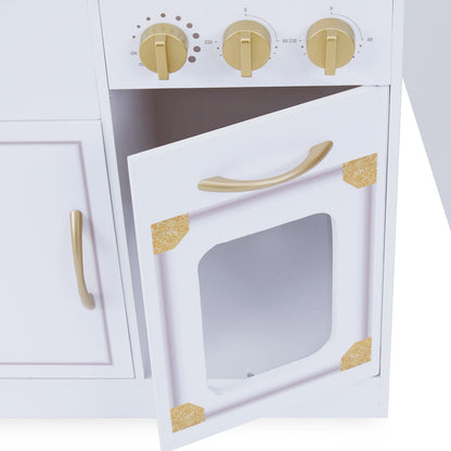 Teamson Kids Versailles Petite Classic Kids Wooden Interactive Play Kitchen, White with Faux White Marble and Gold