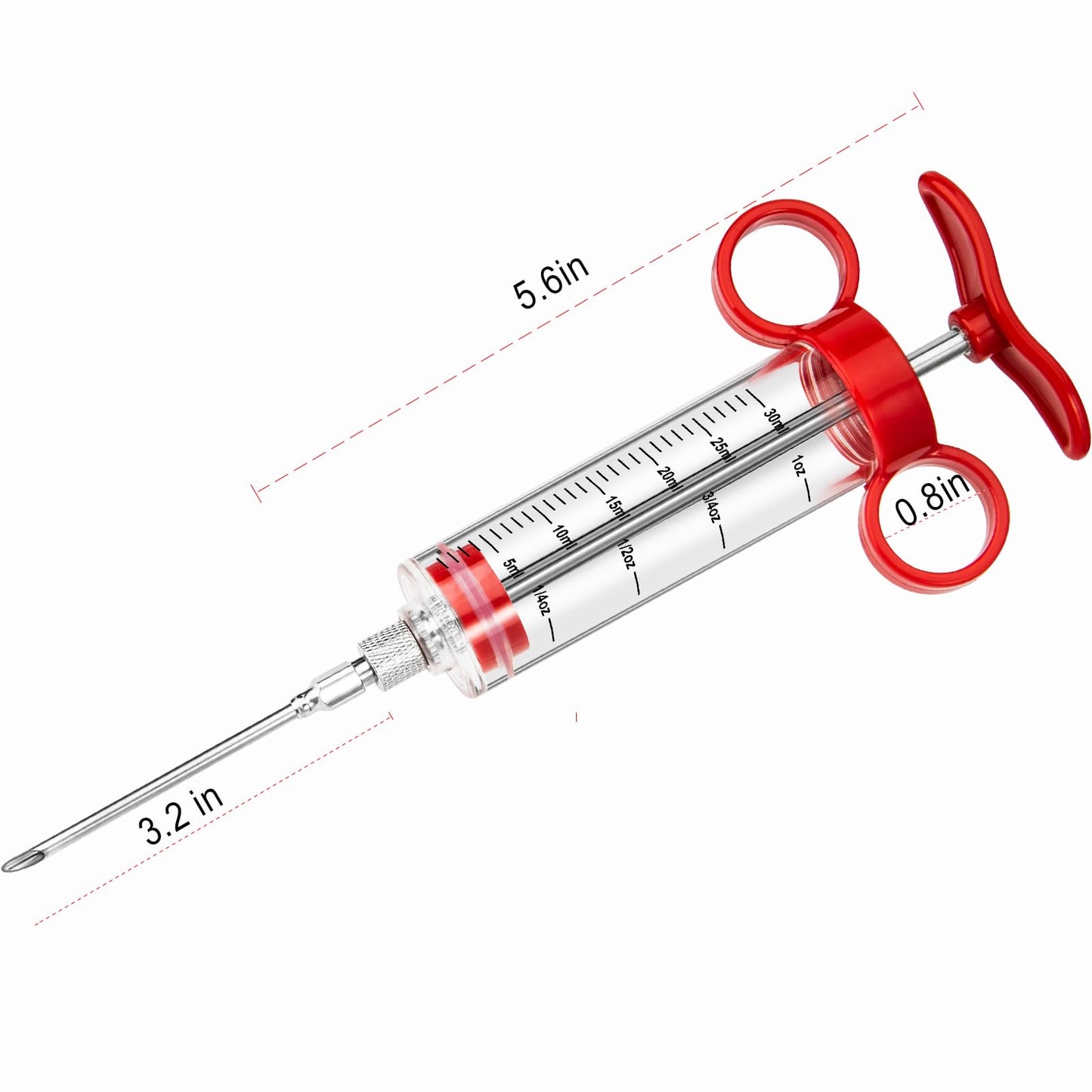 Kingsmile Meat Injector, Turkey Injector Syringe - 3 Needles for BBQ Grill, 1oz Meat Injector Syringe, Injector Marinades for Meats, Meat Injectors for Smoking 1 Cleaning Brush Easy to Use & Clean Red