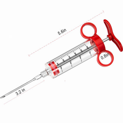 Kingsmile Meat Injector, Turkey Injector Syringe - 3 Needles for BBQ Grill, 1oz Meat Injector Syringe, Injector Marinades for Meats, Meat Injectors for Smoking 1 Cleaning Brush Easy to Use & Clean Red
