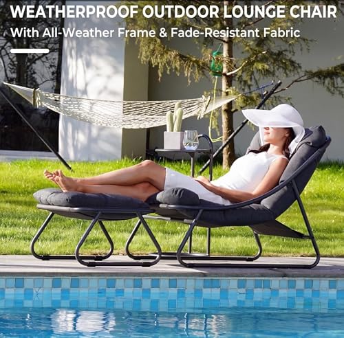 Grand patio Outdoor Lounge Chair with Footrest & Cushion, Dark Gray