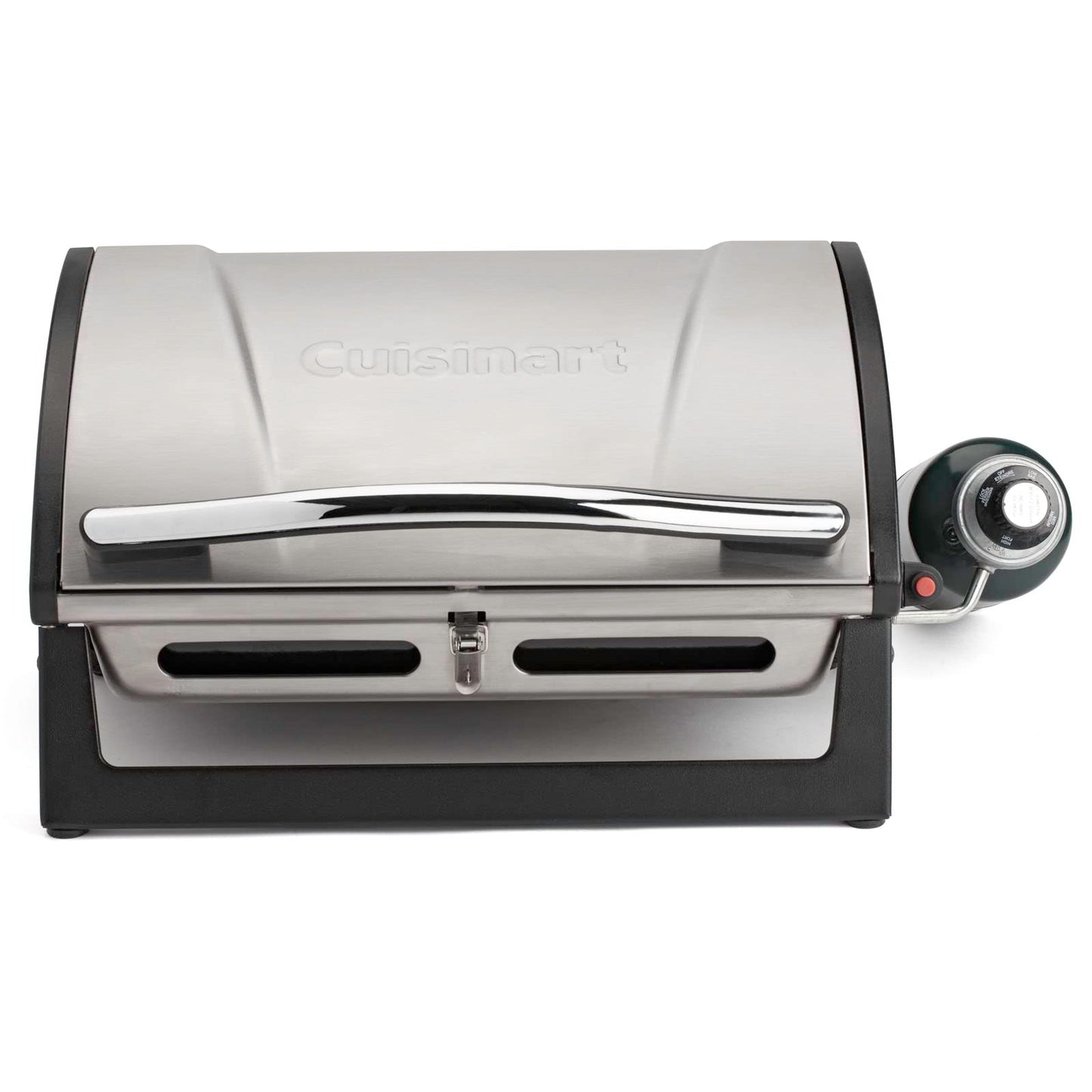 Cuisinart Grillster Portable Gas Grill, Stainless Steel Compact BBQ Grill with Locking Lid for Easy Transport, 8000 BTU Propane Grill with Dishwasher Safe Cooking Grate, Small Grill for Camping & BBQs
