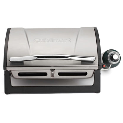 Cuisinart Grillster Portable Gas Grill, Stainless Steel Compact BBQ Grill with Locking Lid for Easy Transport, 8000 BTU Propane Grill with Dishwasher Safe Cooking Grate, Small Grill for Camping & BBQ