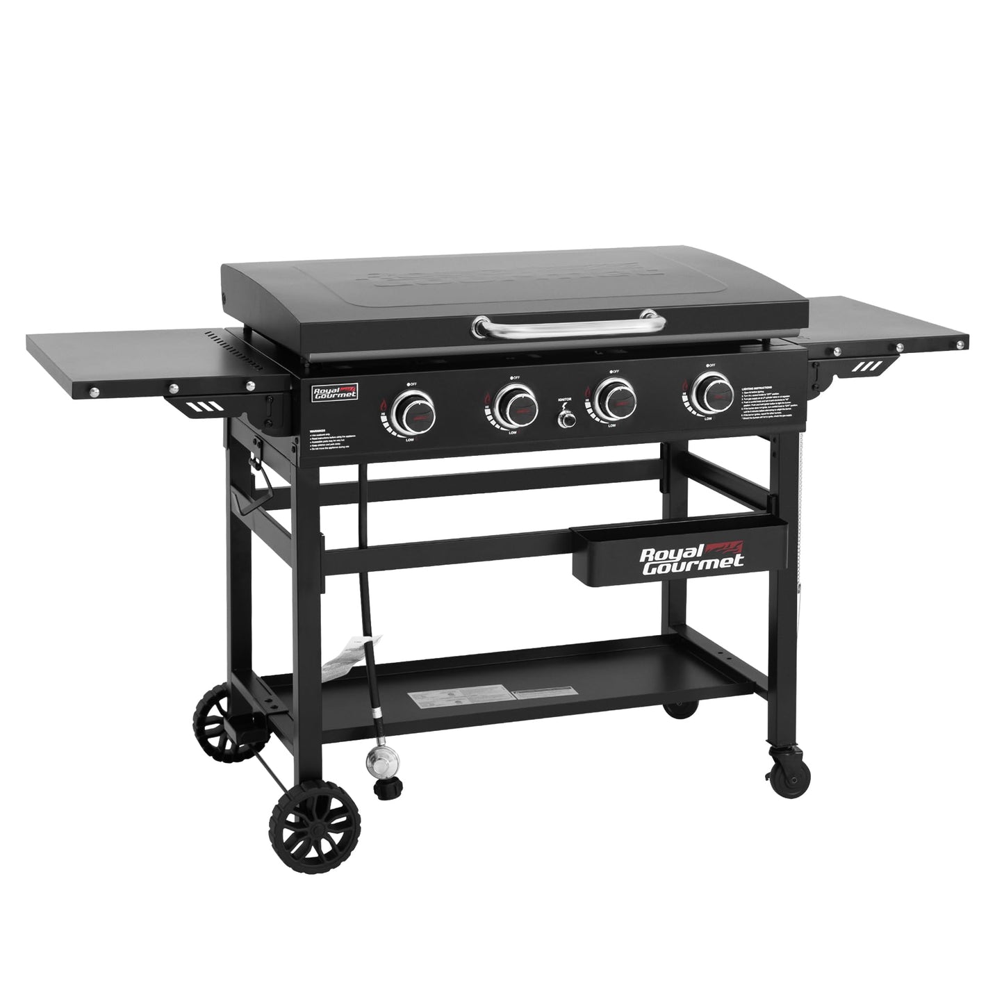 Royal Gourmet GB4000P 4 Burner Propane Gas Griddle with Hard Cover and Foldable Side Tables, 35-Inch Flat Top Grill with 766 Sq. In. Cooking Area for Backyard and Tailgating, Black