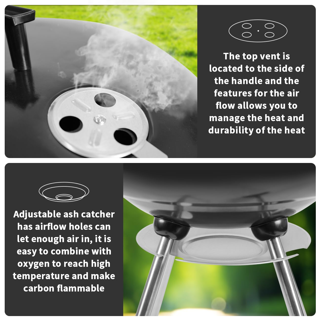 paxlloonge 18 Inch Charcoal Grill, BBQ Kettle Grill with Enamel Lid & Ash Catcher, Portable Charcoal Grill for Outdoor Grill Camping and Small Patio Backyard, Includes Wheels for Easy Mobility