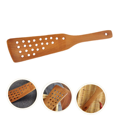 SHOWERORO 24 Hole Frying Spatula Wood Slotted Spatula Bread Stirring Stick with Hanging Hole Wooden Kitchen Stirring Tool for Sour