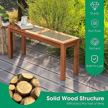 Tangkula Patio Wood Bench, 2-Person Solid Wood Bench with Slatted Seat, 39.5" Long Loveseat with Stable Wood Frame, Indoor Outdoor Dining Bench for Backyard, Poolside, Entryway (1)