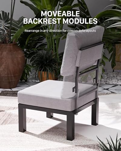 ZANDOR 7 Pieces Aluminum Outdoor Patio Furniture Set, Movable Backrest Modular Sectional Sofa Set, Metal Conversation Set with 4-inch Thick Cushion for Garden Backyard Porch, Grey