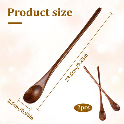 Piriuuo 2 Pcs Long Wooden Teaspoon, 9.25 Inch Honey Spoon Wooden Spoons for Honey Wood Coffee Spoon with Long Handle for Stirring Mixing (Brown)
