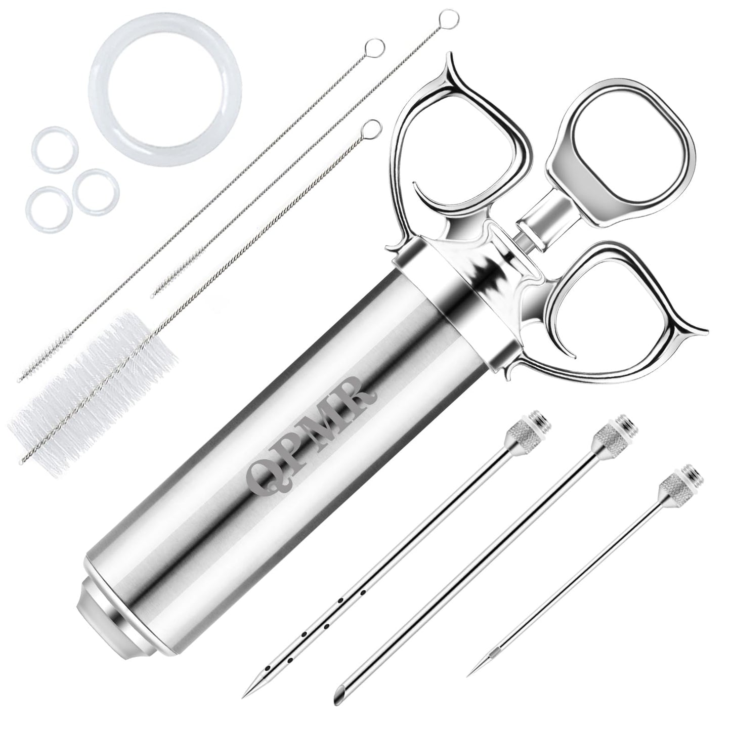 QPMR Meat Injector Syringe Kit, 2-oz Large Capacity Marinade Turkey Injector with 3pcs Stainless Steel Marinade Injector Needles for BBQ Grill Smoker & Turkey & Brisket