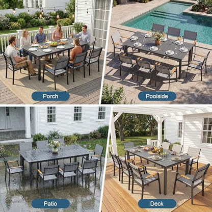 Outdoor Dining Set, Patio Furniture Set with 121" Extendable Dining Table, Outdoor Furniture Set for 4–12 People, All-Weather Aluminum Patio Table and Chairs set for Backyard, Porch, Garden, Grey