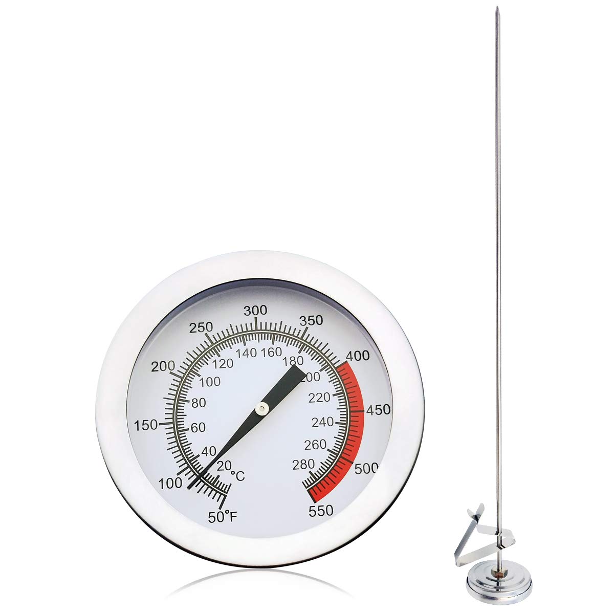 Deep Fryer/Candy/Turkey Thermometer with Clip&15 inch stem - Professional Kitchen Pot Fryer,Stainless Steel Fry Oil Thermometer for Frying,Candy and Meat Cooking