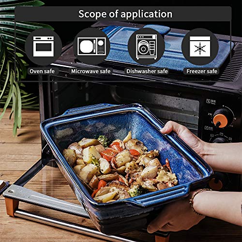 KOOV Ceramic Casserole Dish With Lid, Covered Rectangular Set, Lasagna Pan for Cooking, Baking Dish for Dinner, Kitchen, 9 x 13 Inches, Reactive Glaze (Nebula Blue)