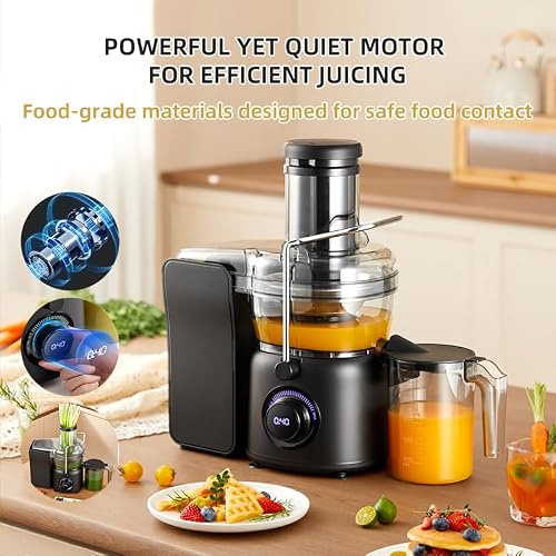 TETANIOMY Centrifugal Juicer, 1250W Pure Copper Powerful Motor,Can Squeeze Sugar Cane Juice. 3.3-inch Feeding Trough, Quick Juice Extraction for Fruits and Vegetables, Easy to Clean, BPA Free