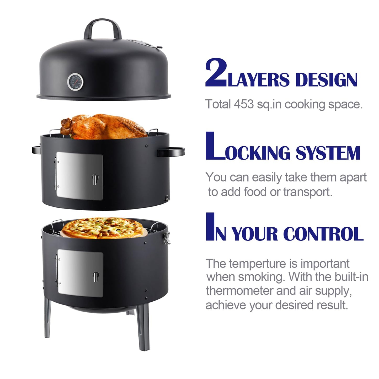 Realcook BBQ Charcoal Smoker Grill: Premium Meat BBQ Smokers with Cover - Vertical Charcoal Barbecue Grill Combo for Outdoor Cooking Patio Backyard Grilling Tailgating