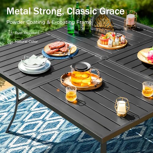 PHI VILLA 9 Piece Outdoor Dining Sets, 60" All-Weather Patio Table and Chairs Set for 8, Heavy Duty Patio Table Set Square for Deck, 8 Extra Large Outdoor Swivel Chairs with Thick Cushions