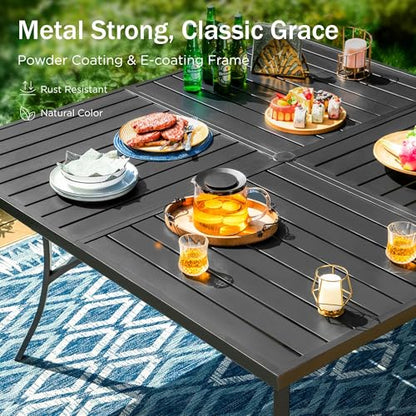 PHI VILLA 9 Piece Outdoor Dining Sets, 60" All-Weather Patio Table and Chairs Set for 8, Heavy Duty Patio Table Set Square for Deck, 8 Extra Large Outdoor Swivel Chairs with Thick Cushions