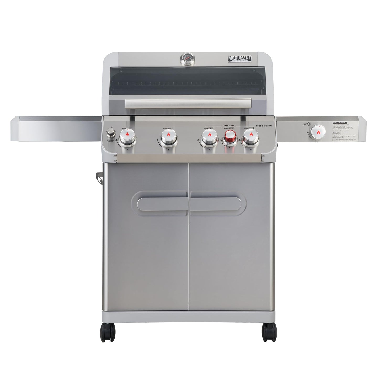 Monument Grills Outdoor Barbecue Stainless Steel 4 Burner Propane Gas Grill, 62,000 BTU Patio Garden Barbecue Grill with Side Burner and Knob Controls, Mesa415BZ