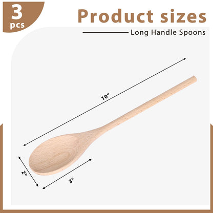 HANSGO Wooden Spoons for Cooking, 10 Inch Mixing Wood Spoon with Long Handle Serving Utensil Set for Kitchen Cooking and Stirring, 3PCS