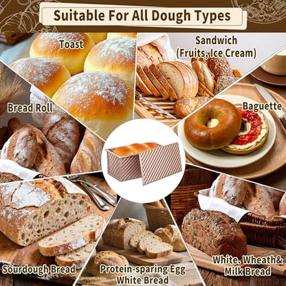 Lollicy 3 Pack Pullman Loaf Pan with Lids, Non-Stick Bread Loaf Pan, Heavy Duty Carbon Steel Corrugated Toast Box for Baking, Square Bread Pans for Homemade Sandwich, Bakeware (Rose Gold)