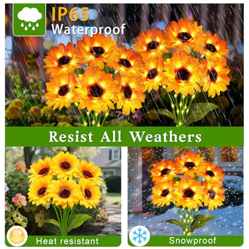 Solar Garden Lights Outdoor, 4 Pack Sunflower Lights with 24 Sunflower, Waterproof 60 Led Garden Fall Decor, Gifts for Mom Grandma, Decorative Solar Flowers for Pathway Patio Yard Flowerbed Decoration