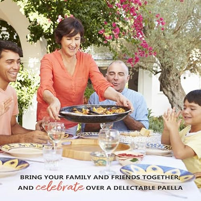 Gourmanity 15 inch Carbon Steel Paella Pan, 38cm Polished Steel Large Skillet From Spain, Great for Paella Parties Indoors, Outdoors, Camping & More, Imported Spanish Paellera, Made by Garcima