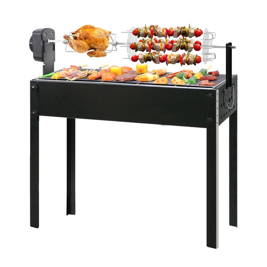 BDL Charcoal Grills Portable Rotisserie Grill Roaster with Motor, BBQ Lamb Skewer Camping Barbecue Grill for Garden Backyard Party Picnic Travel Outdoor Cooking Use