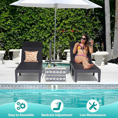 Hoiplu Outdoor Lounge Chairs Set of 2 for Poolside Patio, Weather-Resistant Pool Chaise Lounge with Adjustable Backrest, Resin Tanning Chair Sun Lounger for Outside Deck, Beach, Sunbathing, Black