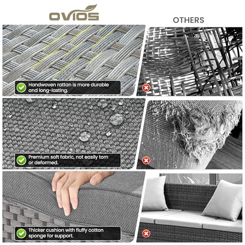 ovios 15 Pieces Patio Furniture Set, Outdoor Wicker Sectional Sofa Couch with Swivel Chairs Coffee Table, Modern Modular Deep Seat Rattan Conversation Sets, Dark Grey