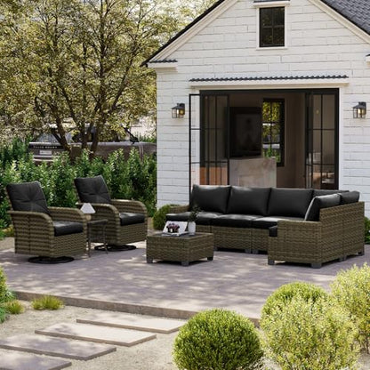 LazySunsets Luxury 8 Piece Patio Furniture Set, Black
