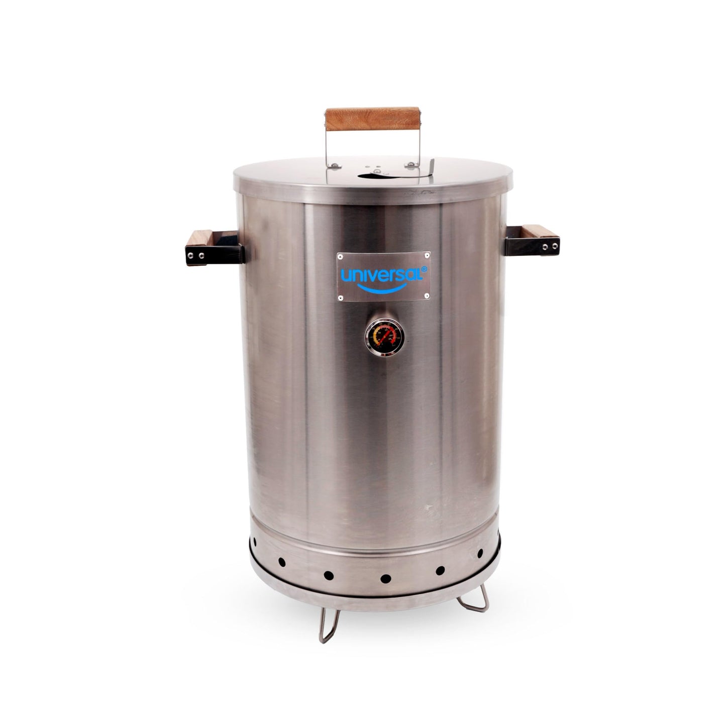Universal 20-pound Stainless Steel (25-servings) Charcoal Barrel Smoker with Thermometer & Airlock system - 20.5"x 29.6" x ⌀15.5", 2 in 1 Vertical Grill and Smoker, Slow Cooking Barrel