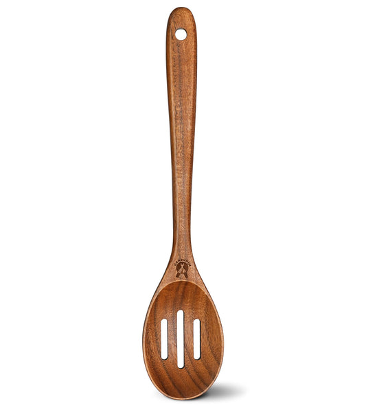 Wooden Slotted Spoons for Cooking, Good Grips Large Wooden Slotted Spoon, Natural Premium Teak Spoons Spatula, Heat Resistant Cooking Utensils for Nonstick Cookware, Serving and Mixing