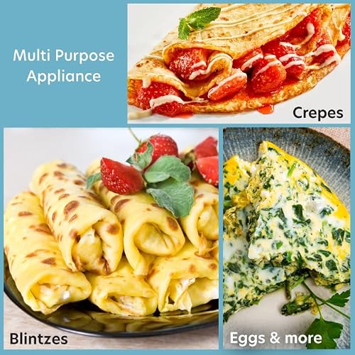 12" Griddle & Crepe Maker, Non-Stick Electric Crepe Pan with Batter Spreader & Recipe Guide- Dual Use Hot Plate for Breakfast Brunch, Blintzes, Eggs, Pancakes- Portable, Adjustable Temp Settings, Gift