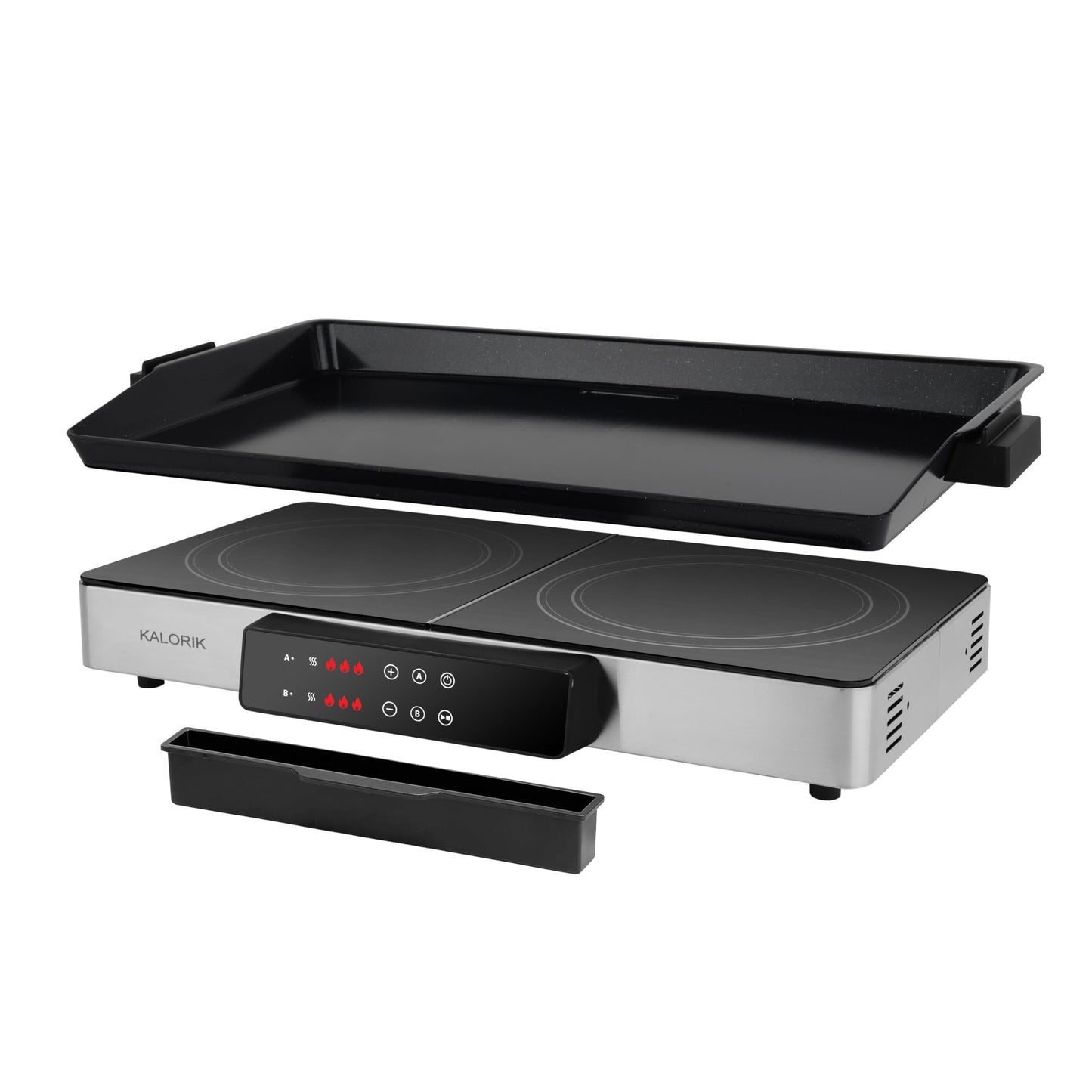 Kalorik Electric Griddle & Double Burner Cooktop MAXX Series 2-in-1 Cooker 22-Inch Cooking Surface 500F Max Temperature Teppanyaki Griddle Plate, 1800-Watts, Stainless Steel