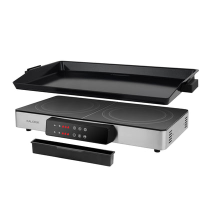 Kalorik Electric Griddle & Double Burner Cooktop MAXX Series 2-in-1 Cooker 22-Inch Cooking Surface 500F Max Temperature Teppanyaki Griddle Plate, 1800-Watts, Stainless Steel
